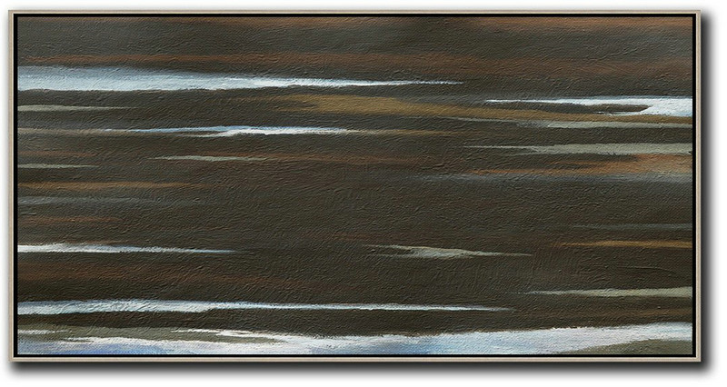 Hand Painted Panoramic Abstract Painting,Modern Art Abstract Painting,Black,Brown,White